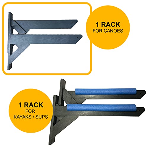 ReRackiT - Outdoor or Indoor Wall Mounted Kayak Rack, SUP Rack, Canoe Rack - Stackable - size: 4 Rack (For Canoes)