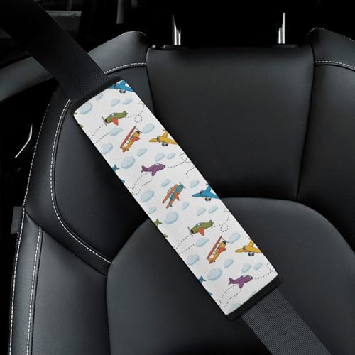 2 Pack Cute Aircraft Airplane Seat Belt Cover Universal Fit Shoulder Protector for Adults and Children, Most Cars, Comfortable Driving - color: Pattern 987