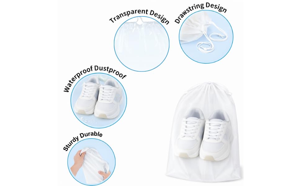 InfinitePack Large Transparent Shoe Bags for Travel, Portable Shoe Bags, Shoes Pouch Storage Organizer with Drawstring for Men & Women aClear Window Shoes Pouch with Rope - size: 18"x24"(100pcs)
