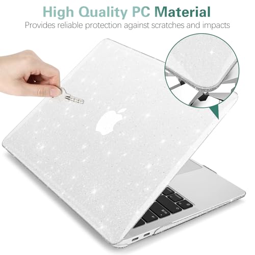Clear Glitter Case for MacBook Air 13 inch 2021-2018 M1 A2337 A2179 A1932, Glitter MacBook Air M1 Case, Shiny Bling Sparkle Plastic Hardshell & Keyboard Cover for MacBook Air 13.3'', Transparent - color: # PC+Clear Glitter