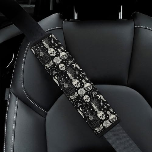1 Pair Universal Soft and Comfortable Seat Belt Shoulder Pad for Kids, Stroller Pushchair High Chair, Black Cat Skull Goth Shoulder Protector, Anti-Slip Pad - color: Pattern 162