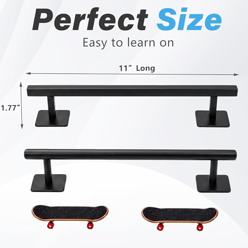 Fingerboard Rail,11" Metal Grind Rail, Solid Steel Black Powder-Coated Skate Ramps with Non-Slip Foam Pads, Square & Round Mini Style, 2Pcs Skate Park Kit with Two Skateboards - size: Square and Round