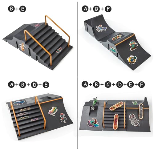 Finger Skateboard Ramps Sets DIY Assembly Mini Finger Skateboard 14 Pieces Fingerboard Skatepark for Kids Children Training Props Fingerboard Park