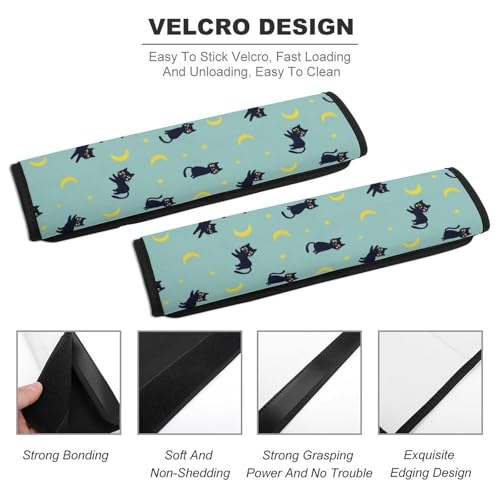 Universal Soft and Comfortable Seat Belt Cover for Adults and Children, Most Cars, 2 Pack Night Sky Stars Yellow Moon Cartoon Black Cat Seat Belt Covers Cushion Neck and Shoulder Support - color: Pattern 370