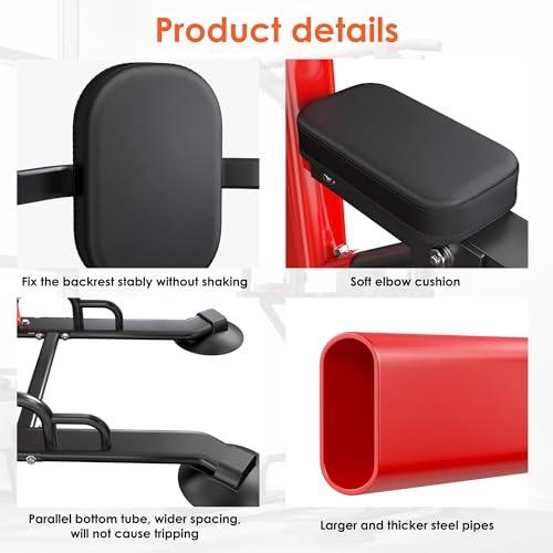 soges Power Tower Pull Up Bar Station, Dip Station for Home Gym, Height Adjustable Heavy Duty Strength Home Training Fitness Workout Equipment - color: Red-Bands