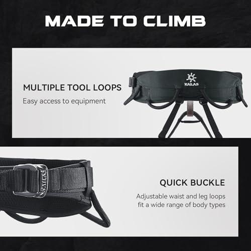 KAILAS Airo Rock Climbing Harness Men Roofing Harnesses Rescue Mountaineering Safety Belt Women Comfortable Lightweight - color: Black, size: Large