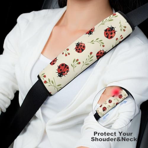 2PCS Cute Ladybugs Seat Belt Cover Breathable Automotive Seat Belt Protector for Adult Use, Most Cars, Pressure Relief - color: Pattern 167