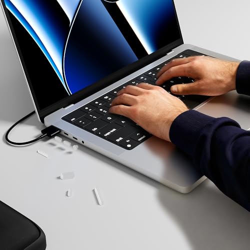ProElife 21-Pcs Anti Dust Dirt Plug for MacBook Pro 14, Pink, Black, Clear | Protective Laptop Silicone Anti Dirt Protective Cover, Durable & Reusable, Custom Fit Design, Easy to Apply and Clean - color: Black/Clear/Pink