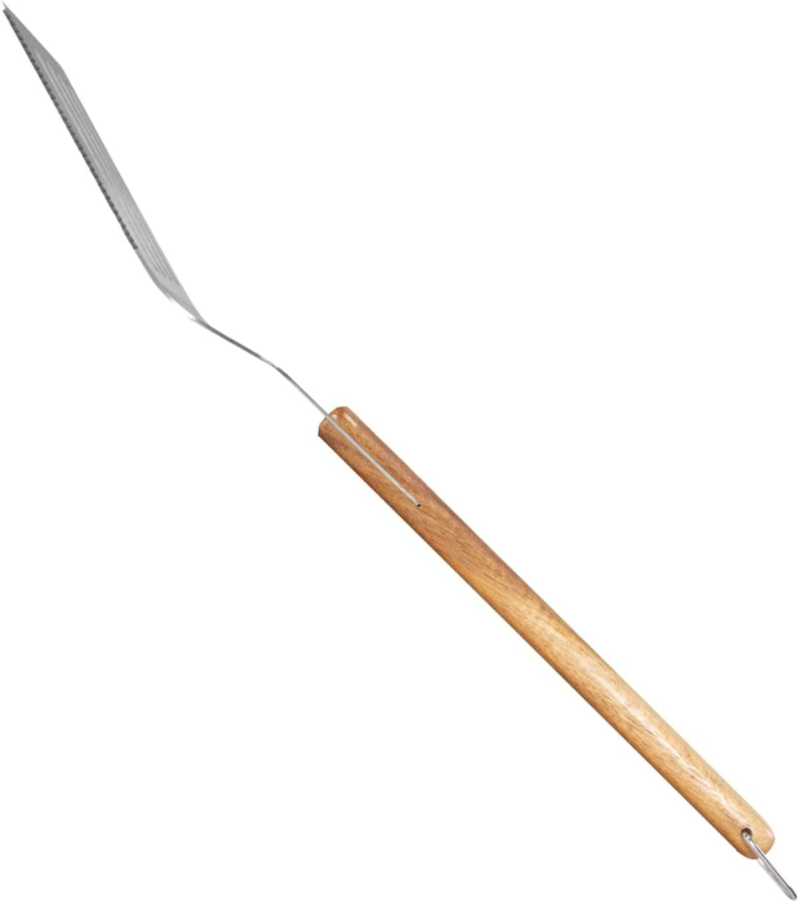BBQ-AID Pro BBQ Metal Spatula - 17" Barbecue Spatula Stainless Steel with Serrated Knife Edge - Acacia Wood Handle - Heavy Duty Built to Last