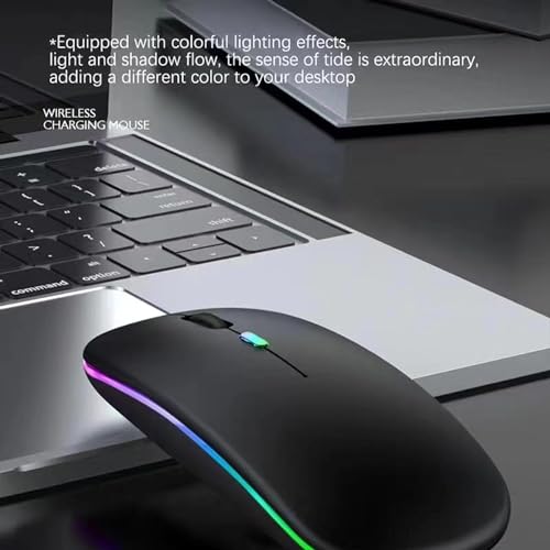 2 Pack Wireless Bluetooth Mouse,LED Dual Mode Rechargeable Silent Slim Laptop Mouse,Portable(BT5.2+USB Receiver) Dual Mode Computer Mice,for Laptop,Desktop Computer,ipad Tablet,Phone,TV (Black) - color: 2 pack black