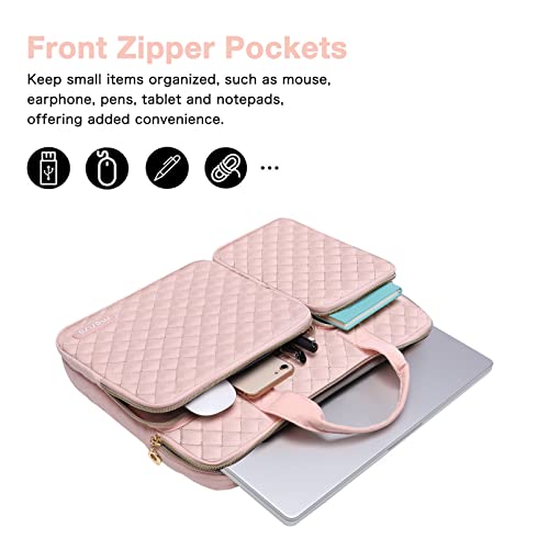 MOSISO 360 Protective Laptop Case 13.3 inch, 13-13.3 inch Laptop Sleeve | Compatible with MacBook Air/Pro 13/Pro 14,HP Dell ASUS Lenovo, Square Quilted Bag with 2 Pockets&Handle&Belt, Chalk Pink - color: Chalk Pink, size: 13.3 inch