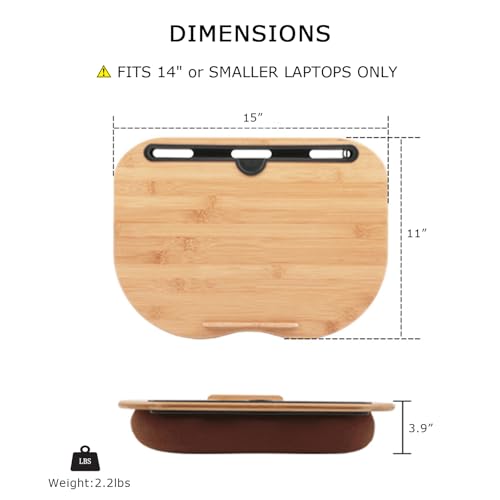 SUMISKY Lap Desk for 14" Laptops-Bamboo Laptop Desk with Cushion & Phone Holder, Portable Laptop Stand with Tray, 15x11 Inches with Bag - size: S(15"x11") with Bag