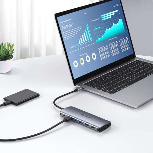 USB C Hub Docking Station, 9-in-1 Multi-Port USB Adapter, 4K@60Hz HDMI, 100W Max PD, 3 USB3.0(5Gbps) + 2 USB2.0 Data Ports, SD/TF Card Reader for MacBook, iPad Pro, Dell, HP, Lenovo, Windows Laptop - color: Grey