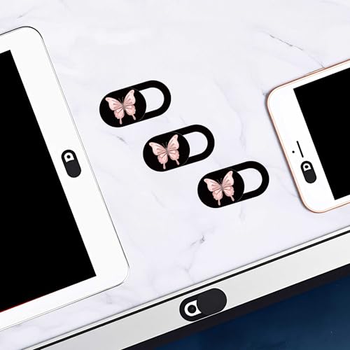 3pcs Plastic Camera Cover Webcam Cover Pink Butterfly Shutter Slider for PC Laptops Phone Lens Sticker for Privacy Protection. Ideal Gift for Christmas, Birthday, Anniversary Day