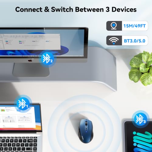 TECKNET Bluetooth Mouse, Wireless Silent 6 Buttons 2-Yr Battery, Blue | BT 5.0/3.0, 6-Level DPI to 4800, Wide OS Compatible, Ergonomic for M/L Hands, Extended Battery - color: Blue
