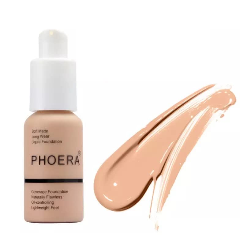 Phoera Full Coverage Foundation Soft Matte Oil Control Concealer 30Ml Flawless Cream Smooth Long Lasting (103 Warm Peach)