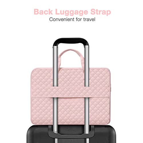 MOSISO 360 Protective Laptop Case 13.3 inch, 13-13.3 inch Laptop Sleeve | Compatible with MacBook Air/Pro 13/Pro 14,HP Dell ASUS Lenovo, Square Quilted Bag with 2 Pockets&Handle&Belt, Chalk Pink - color: Chalk Pink, size: 13.3 inch
