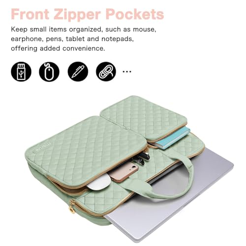 MOSISO 360 Protective Laptop Case 13.3 inch, 13-13.3 inch Laptop Sleeve | Compatible with MacBook Air/Pro 13/Pro 14,HP Dell ASUS Lenovo, Square Quilted Bag with 2 Pockets&Handle&Belt, Sage Green - color: Sage Green, size: 13.3 inch