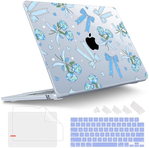 Tuiklol for MacBook Air 13 inch Case M5 2026 M4 2025 M3 2024 M2 2022 Release Model A3449 A3240 A3113 A2681,Plastic Hard Shell Cover for MacBook Air 13.6 with Touch ID, Bow & Rose Blue - color: Bow & Rose Blue
