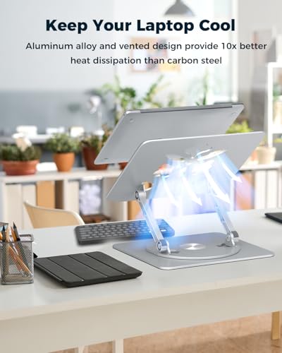 Aoviho 360° Rotating Laptop Stand for Desk | Adjustable, Foldable, Portable Aluminum Ergonomic Riser | Compatible with MacBook, Dell, HP & All Laptops 10-16 inch | Silver - color: Silver