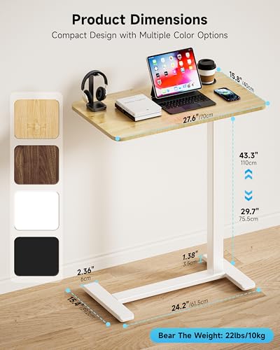 BIZUM Adjustable Bedside Table with Swivel Hidden Wheels Pneumatic Rolling Desk Mobile Standing Desk with Cup Holder for Hospital Home(27.6"x15.8" Maple) - color: Maple, size: 27.6"x15.8"