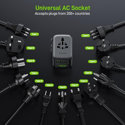 Epicka Pulse Duo 45W Universal Travel Adapter PD/QC 3.0, 2AC/2USB-C/2USB-A | International Power Adapter for EU/US/UK/AU, Fast-Charging for Multi-Device Use, Black - style: Pulse Duo 45W Black