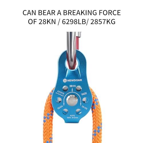 Fixed Plate Micro Pulley,28KN CE Certified General Purpose Small Aluminum Rope Pulleys for Climbing/Aloft Work/Rappelling/Rescue Etc - color: One Unit (28KN Pulley Blue)