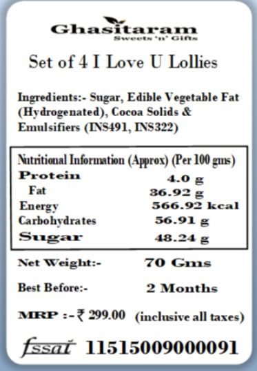 Ghasitaram Gifts Valentine Gifts Valentine Chocolate - Set of 4 I Love U Lollies