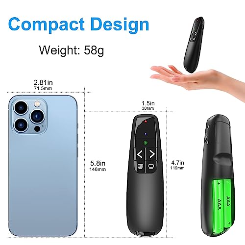 Presentation Clicker for PowerPoint, Wireless Presenter Remote Green Laser Pointer Computer Clickers, USB A Project Power Point PPT Clicker for Mac Laptop Office, Slideshow Google Slide Advancer - style: Green Pointer