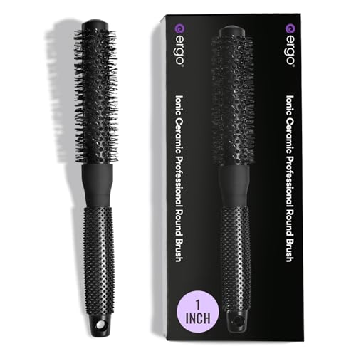 ERGO Ceramic Ionic Round Brush for Blow Out - Salon Quality Hair Brushes for Women - Roller Brush for Blow Drying, Wet and Dry Hair Styling, Volumizing Hair Care - ER25: 1" - size: Small - 1 Inch