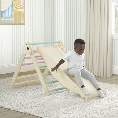 Delta Children Lil’ Climber Gym - Indoor Climbing Gym/Jungle Gym for Kids - Montessori Toy with Reversible Arch/Rocking Chair, Reversible Rock Wall/Slide Ramp and Pikler Triangle - for Toddlers 3+