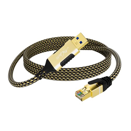 USB to Ethernet Cable 3 FT, USB-A 3.0 to RJ45 Cable, FTP, 1Gbps High-Speed-Shielded LAN Network Cable, Directly Connected, Compatible with Laptop, PC, MacBook, Switch, Windows, macOS, Linux - size: 3FT