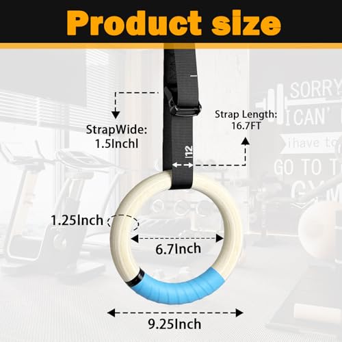 32mm Wooden Gymnastic Rings, Quick Adjust Numbered Straps | solid wood rings, portable design, strength training, calisthenics, home gym & travel workout