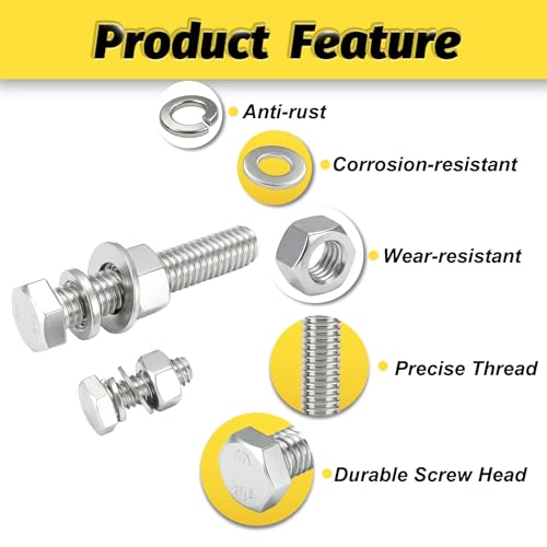 16 Sets 1/4-20x2-1/2 Bolt and Nut Set, Flat & Lock Washers Included,64PCS | 304 Stainless Steel 1/4-20 Bolt, Precision Fasteners Mechanical Assembly Equipment Repair & DIY - size: 1/4-20x2-1/2" 16sets