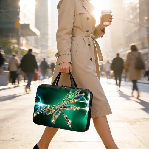 Laptop Bag 13 Inch,Resistant Shockproof Laptop Sleeve Case Protective Cover Carrying Case with Handle Compatible for HP Dell Lenovo Acer Asus Notebook Computer,Emerald Dragonfly - color: Emerald Dragonfly, size: 13-13.3 in