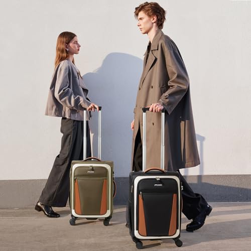 mixi Carry On Luggage 20 Inch Softside Suitcase, Tea Brown-Off White | Front Pocket, 22x14x9 Airline Approved, Rolling Spinner Wheels, TSA Lock, Lightweight - color: Tea Brown-Off White