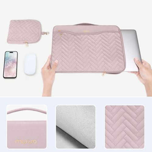 MOSISO 360 Protective Laptop Case, 13-13.3 inch Laptop Sleeve, Pink | Compatible with MacBook Neo/Air 13.6/Pro 13/Pro 14, HP Dell ASUS, Rectangle Quilted Bag with Handle&Pocket&Small Case - color: Pink, size: 13.3 inch