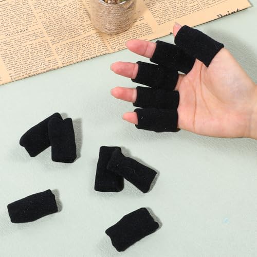 TIESOME 20 Pcs Finger Sleeves for Arthritis, Black | Elastic Finger Compression Sleeves Thumb Splint Support, Breathable Pain Relief Protector for Tendon, Joint and Arthritis