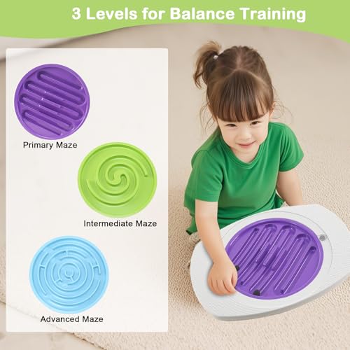 Balance Board with Maze for Kids, Labyrinth Wobble Board Rocking Seesaw Sensory Training with 2 Balls & 2 Replacement Labyrinth Disks, Non-Slip Pedals Indoor Outdoor for Boys Girls - size: Large