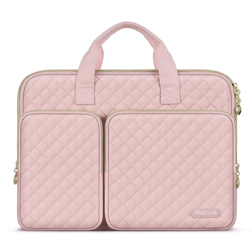 MOSISO 360 Protective Laptop Case 16 inch,15-15.6 inch Laptop Sleeve | Compatible with MacBook Pro 16 M5 M4 M3 M2 M1 HP Acer Dell Lenovo,Square Quilted Bag with 2 Pockets&Handle&Belt, Chalk Pink - color: Chalk Pink, size: 16 inch