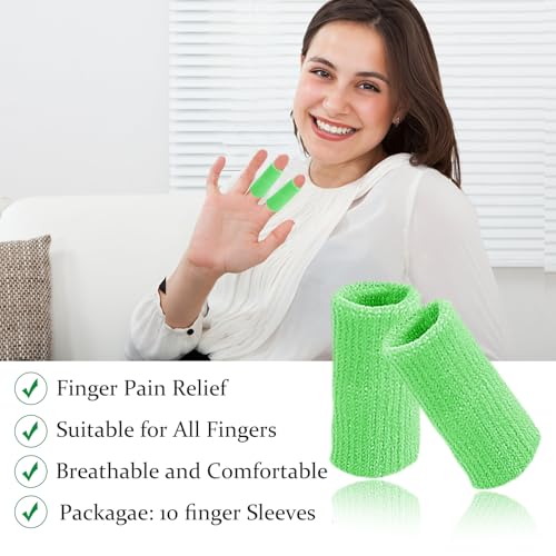 Finger Compression Sleeves, 10 Pcs | Finger Protectors Cots for Arthritis Swelling Basketball Sport, Breathable Elastic - color: Light Green