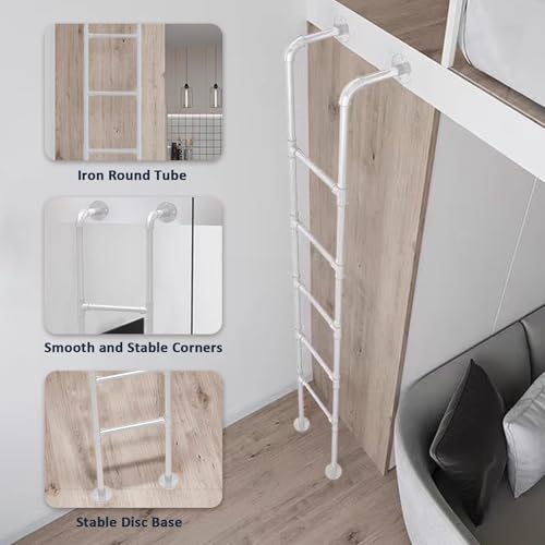 Wall Mounted Metal Step Ladder for Home Loft, White Wrought Iron Basement Window Well Egress Ladder Strong Bunk Bed Climbing Ladders with Kit, 100-300cm(200cm/79in) - size: 200cm/79in