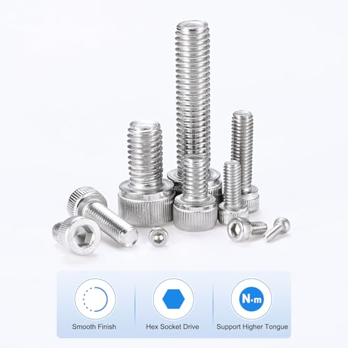 M METERXITY 20-Pack M6 x 45mm Socket Head Cap Screws, 304 Stainless Steel Hex Machine Bolts, Allen Socket Drive Screw with Hex Wrench for Repair/DIY, Fully Threaded Fasteners Kit [Silver] - size: M6 x 45mm