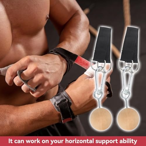 HERCHR Rock Climbing Training Pull Up Ball Hold Grips, Wooden Non-Slip Hand Grips Balls & Straps for Strength Training, Forearm and Chin Up Bar, Kettlebell, Barbell, Home Gym Workout