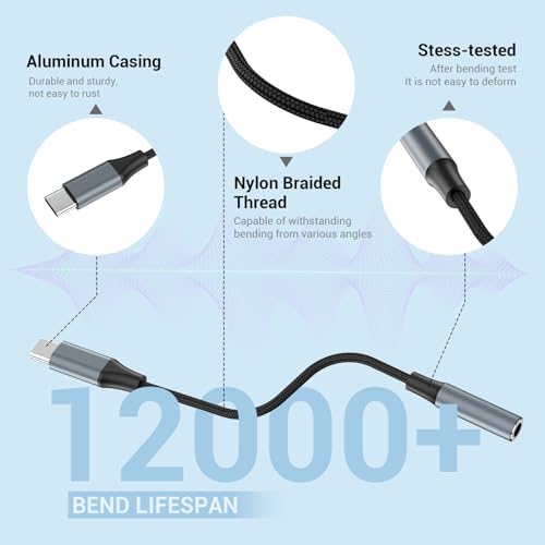 2pcs USB C to 3.5mm Female Headphone Jack Adapter | Upgrade Metal Case, Compatible With Samsung S20+/S21 Ultra, iPhone15 16 17, And More USB C Audio Devices - color: Grey, size: 4.6 IN-2PCS