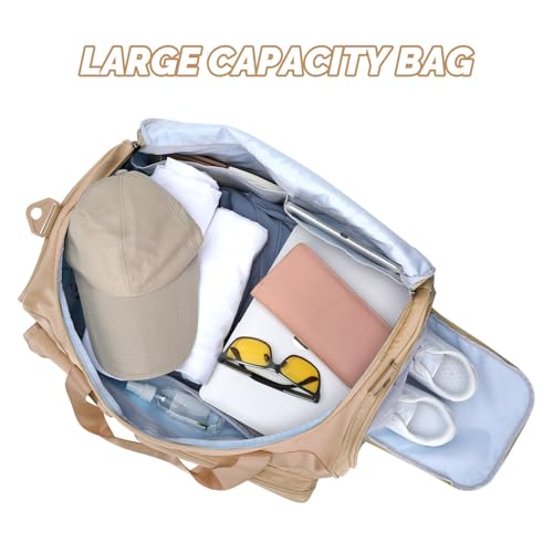 MAXTOP Gym Bag for Women Men Travel Duffle Bag Large Capacity Carry On Weekender Overnight Bag With Shoe Compartment Gym Tote Dry Wet Separation Duffel Bag for Travel - color: Khaki, style: Gym Bag