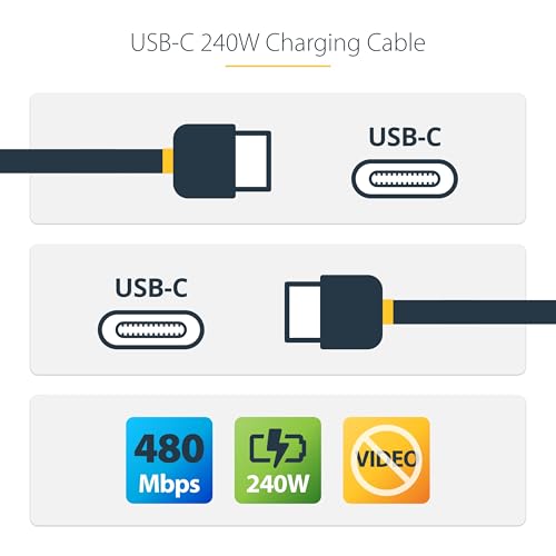 StarTech 10ft/3m USB-C to USB-C Charging Cable, 240W PD, Black (USB2EPR10F) | Charge and Sync, USB-IF Certified, EPR, 2.0 Laptop, Male to Male, E-Marker, TPE Jacket, E-Marker Chip, USB 2.0 - size: 10 ft