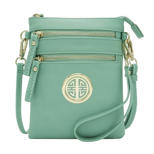 Solene Small Multi Zipper Pockets Crossbody Bag with Detachable Wristlet - color: Turquoise