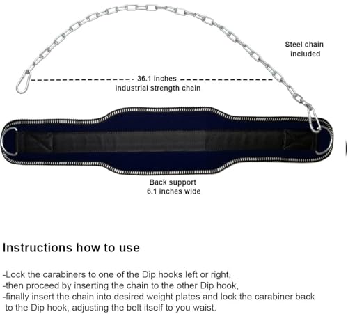 Sports DIP Belt with Steel Chain 36 INCHES Weighted Chain for DIPS Pull UPS Weight Lifting ONE Size FITS All