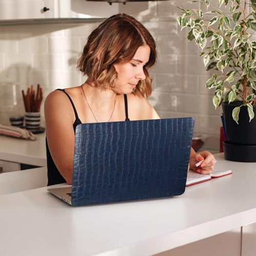 Case for Crocodile MacBook Pro 14 inch 2026-2021 M5 M4 M3 M2 M1 Logo Cutout | Luxury Alligator Skin Textured Leather Hard Case+Keyboard Cover (A3426 A3427 A3434 A3112 A3185 A3401 A2918 A2992 A2779 A2442) - color: # Crocodile Skin Blue